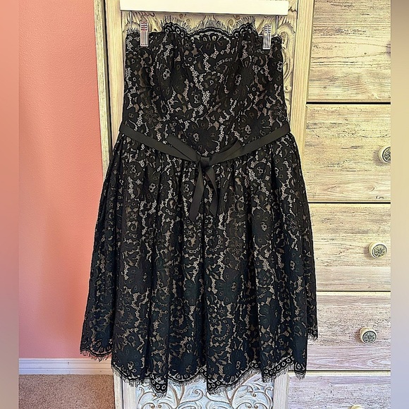 Neiman Marcus Target strapless, black lace whimsigoth holiday mini dress 6 - Picture 6 of 16